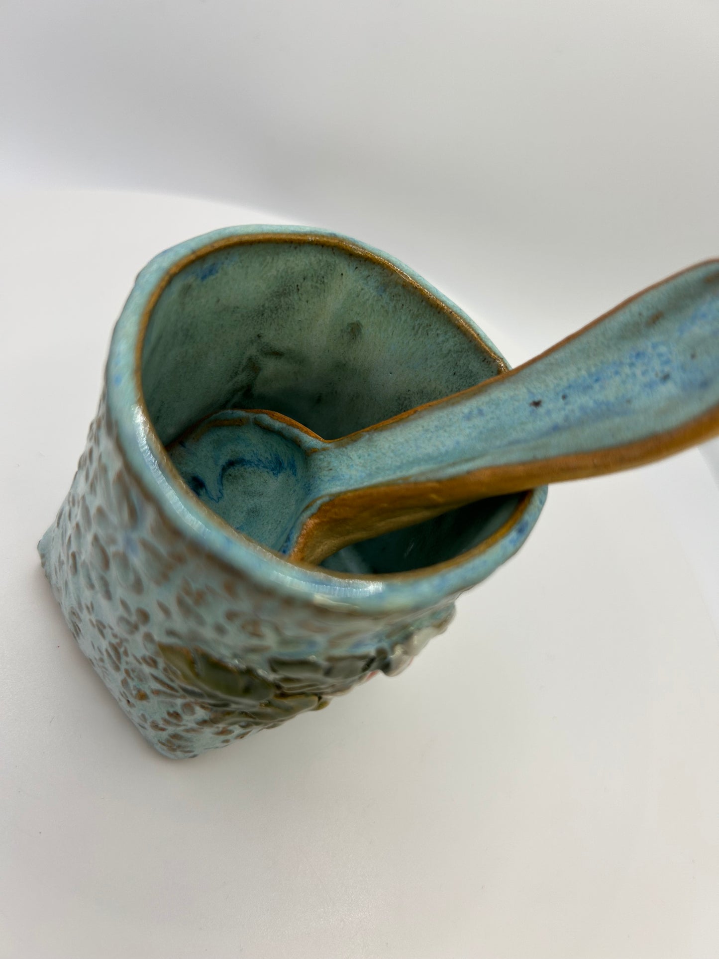 Handmade ceramic container with matching spoon - ideal for salt or condiments