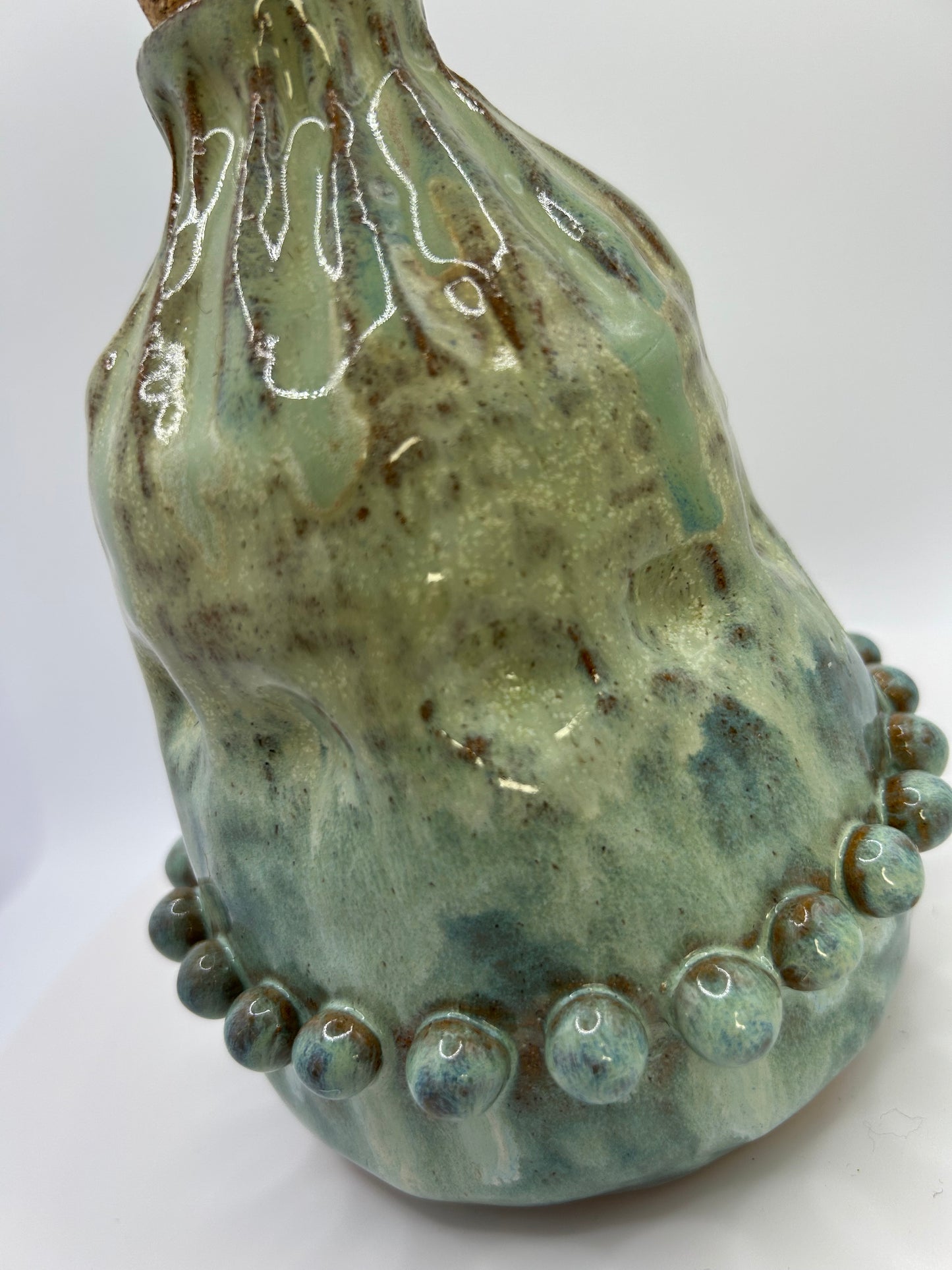 Large Handmade Stoneware Soap Dispenser – Light Blue/Green