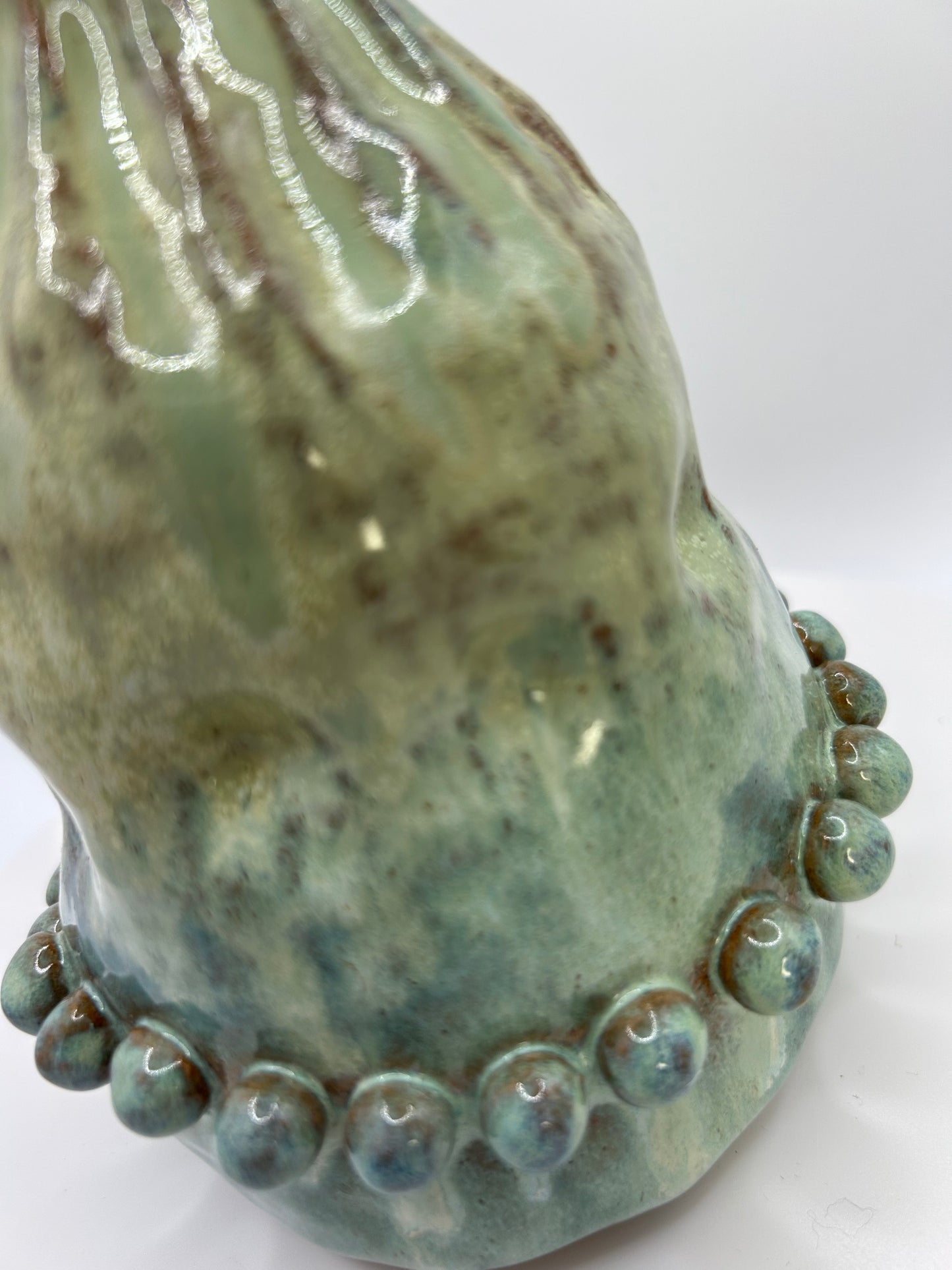 Large Handmade Stoneware Soap Dispenser – Light Blue/Green