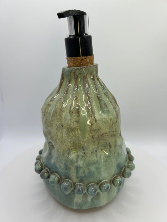 Large Handmade Stoneware Soap Dispenser – Light Blue/Green